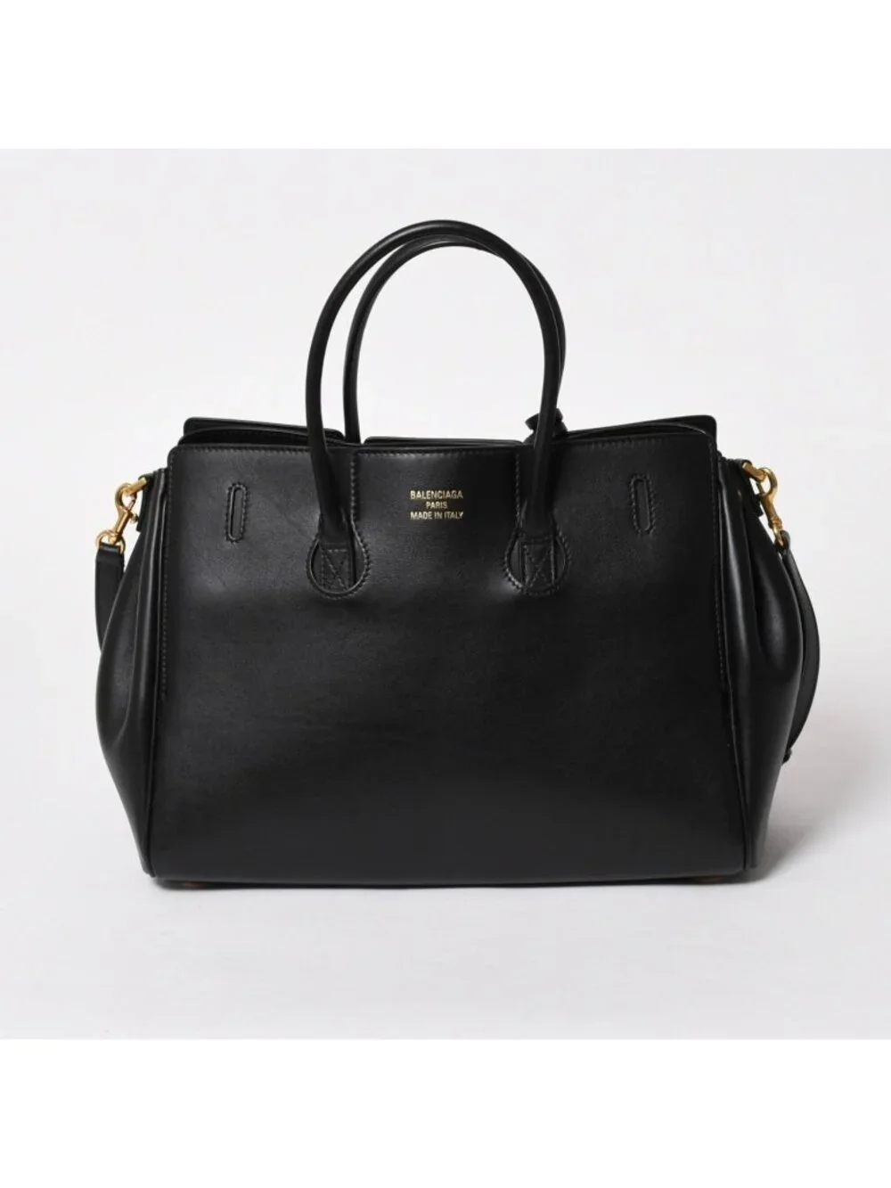 Balenciaga Bel Air Medium Carryall Leather 2-Way Handbag Black Gold